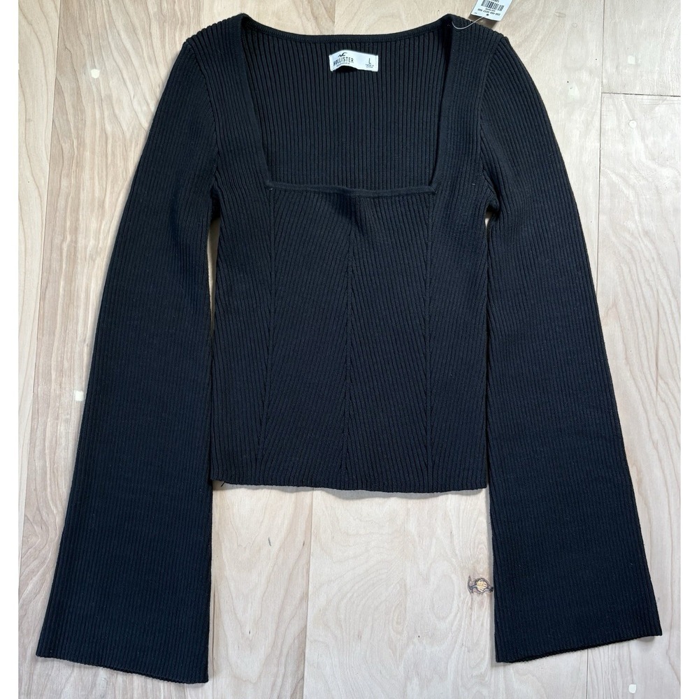 Hollister Square Neck Ribbed Sweater Bell Sleeves Western Whimsigoth  Women's L
